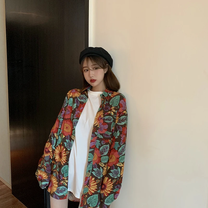 

2019 summer and autumn vintage style loose floral long sleeve shirt womens blouses womens tops (R66693)