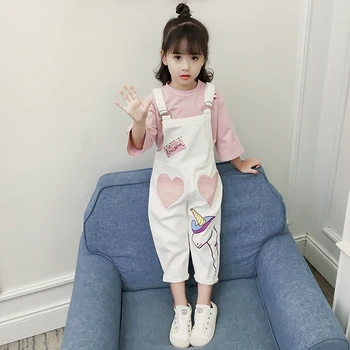 

New summer casual children sets chic denim suspender pants and shirt fall spring two piece set outfits casual sportwear outfits