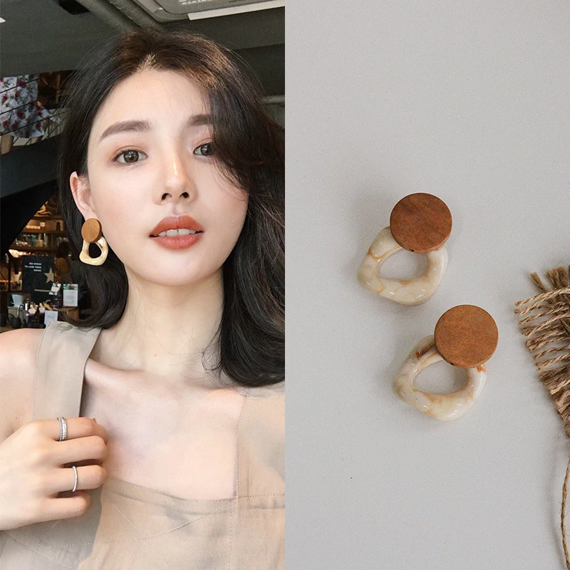 

2019 Fashion Big Resin Drop Earrings For Women Acetic Acid Large Korea Square Earrings Trendy Wood For Women Jewelry Wholesale