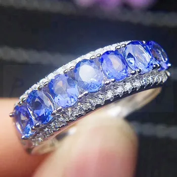 

Natural real tanzanite ring Free shipping 925 sterling silver For men or women 0.2ct*7pcs gemstone #X18060407