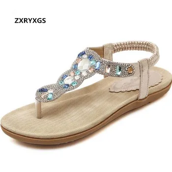 

Light Soft Comfort Summer Shoes Woman Rhinestone Sandals Flat Large Size 2019 New Fashion Sandals Casual Shoes Women Sandals