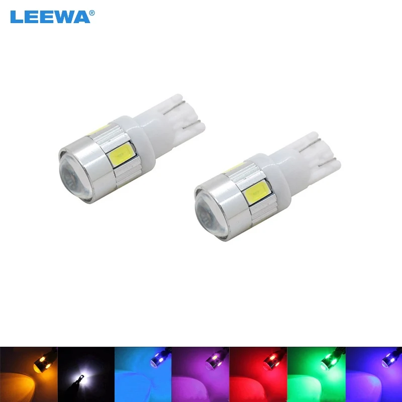 LEEWA 200 шт. автомобиль DC12V T10 W5W 194 168 на танкетке 6 SMD 5630 Светодиодный свет лампы с объективом, белый, красный, синий, зеленый, желтый