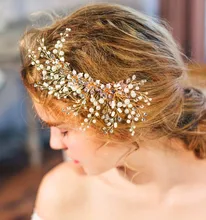 Dote me Impresionante Oro Flor De La Perla de La Boda Tiara Peine Del Pelo Del Clip Hecho A Mano Nupcial Celada Accesorios
