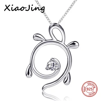

XiaoJing 925 sterling silver cute animal tortoise chain pendant&necklace with Clear CZ diy fashion jewelry making for lover gift