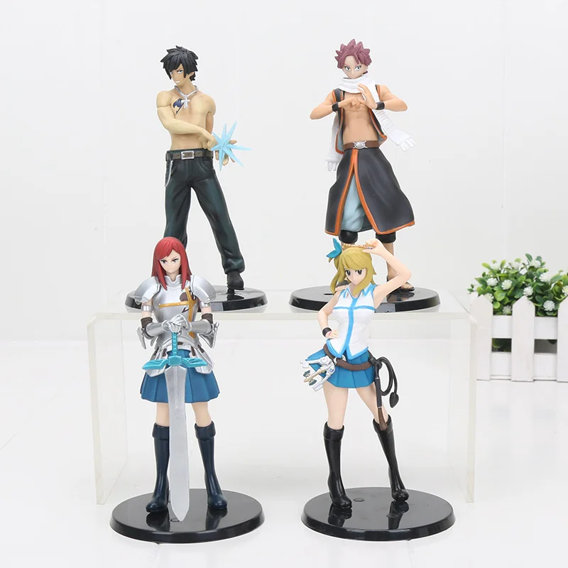 4 pcs/lot 15 cm queue de fée Natsu Lucy gris Erza PVC figurine jouets modèle poupée (lot de 4)