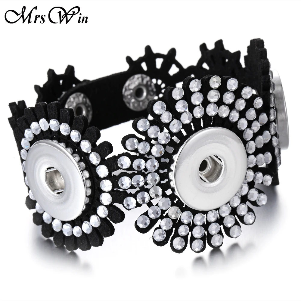 Женский кожаный браслет с 3 кнопками и стразами | Украшения аксессуары