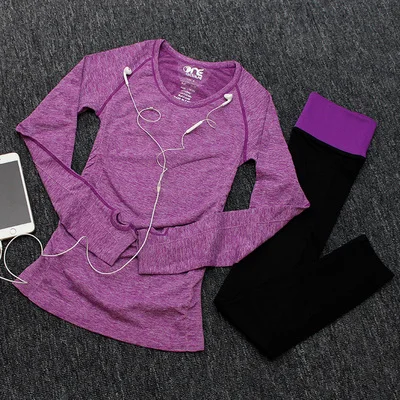 Женский комплект из двух предметов, футболка с длинным рукавом и штаны для йоги, спортивные костюмы для фитнеса, тренажерного зала, тренировочная одежда для бега - Цвет: 10
