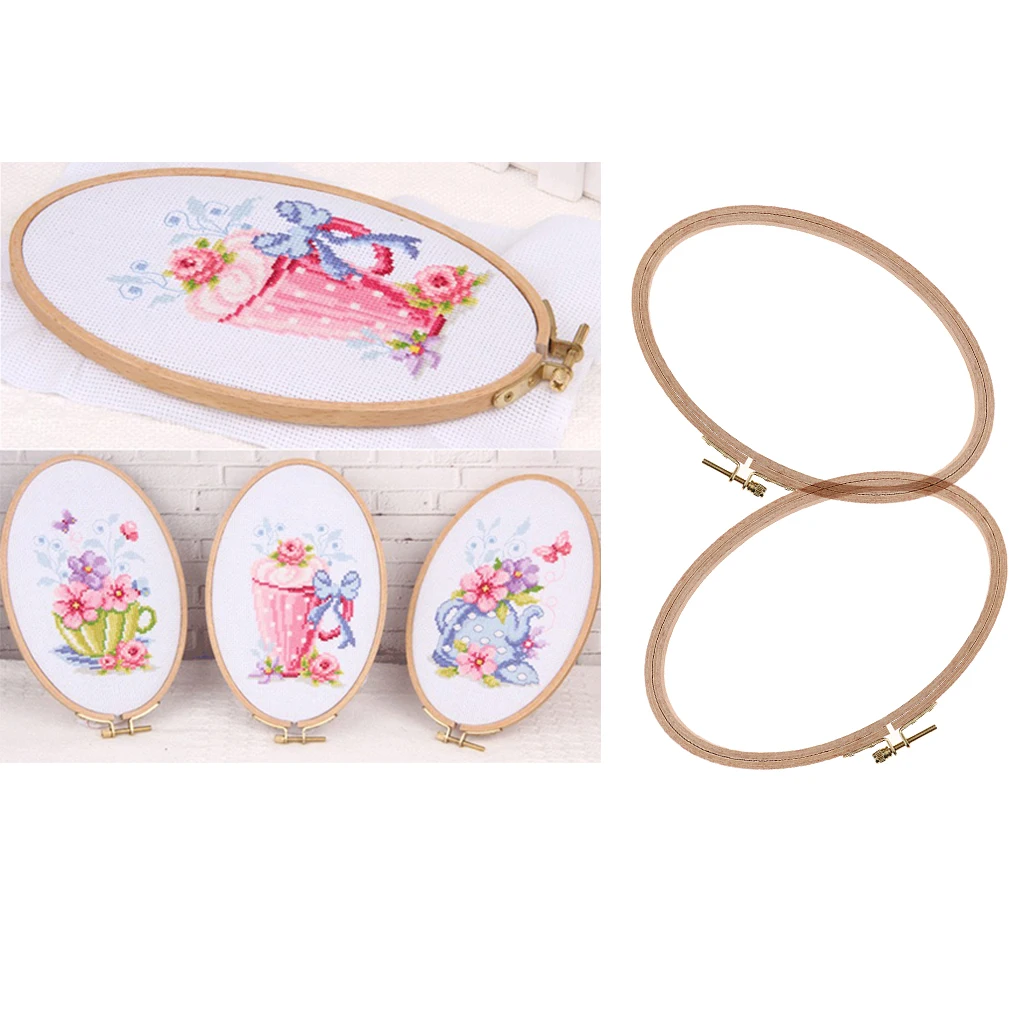 2pcs Oval Wooden Frame Hoop Circle Embroidery Set Round Machine Bamboo For Cross Stitch Hand DIY Household Craft Sewing 