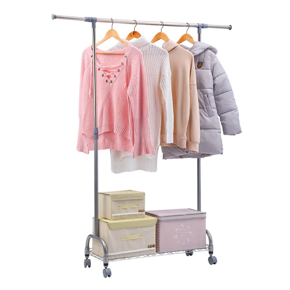 GARMENT RACK SINGLE Finether Adjustable Rolling Garment Rack Clothes Storage Organization Drying Hanging Rack Portable Wardrobe 9