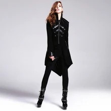 Devil Fashion Steampunk High Collar Slim-Fitting Women Long Jacket Punk Gothic Black Long Sleeve Casual Coats Windbreakers