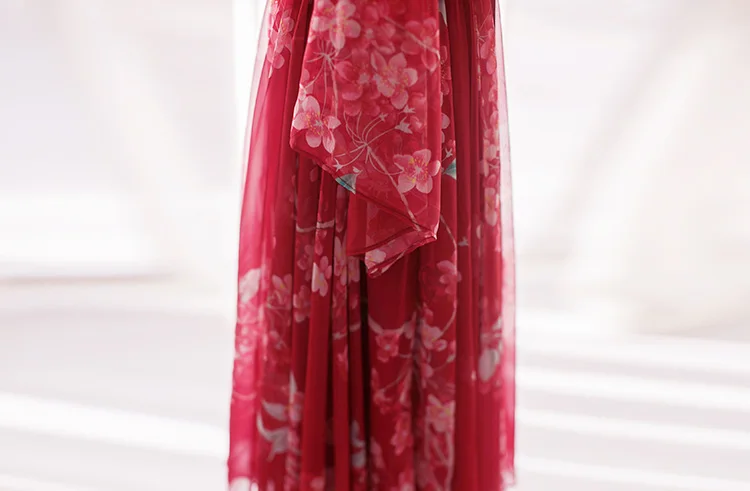 MM160 новое поступление женское пляжное винтажное платье с поясом и длинным рукавом Макси красное платье с цветочным принтом лето