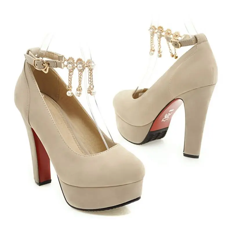 QPLYXCO/ г. Новая распродажа, милая модная женская обувь, большие и маленькие размеры 31-47 женские демисезонные туфли-лодочки на высоком каблуке вечерние, свадебные туфли, T-2 - Цвет: Бежевый