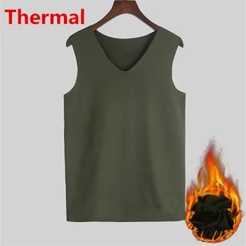 

Thermal Underwear Men Warm Fleece Tank Tops V neck Seamless Tee Sleeveless Cotton Singlet Stringer Winter Spring Tanktop