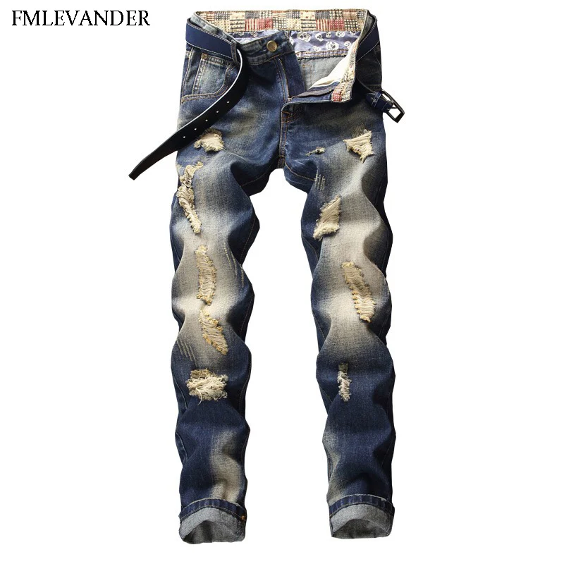 

Fashion Designer Men's Denim Straight Plus Size 38 Vintage Washed Trousers Jeans Men