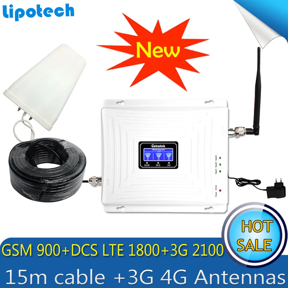 Lintratek 15m набор кабелей трехдиапазонный ретранслятор 2G 3G 4G GSM 900 DCS/LTE 1800 WCDMA/UMTS 2100 МГц