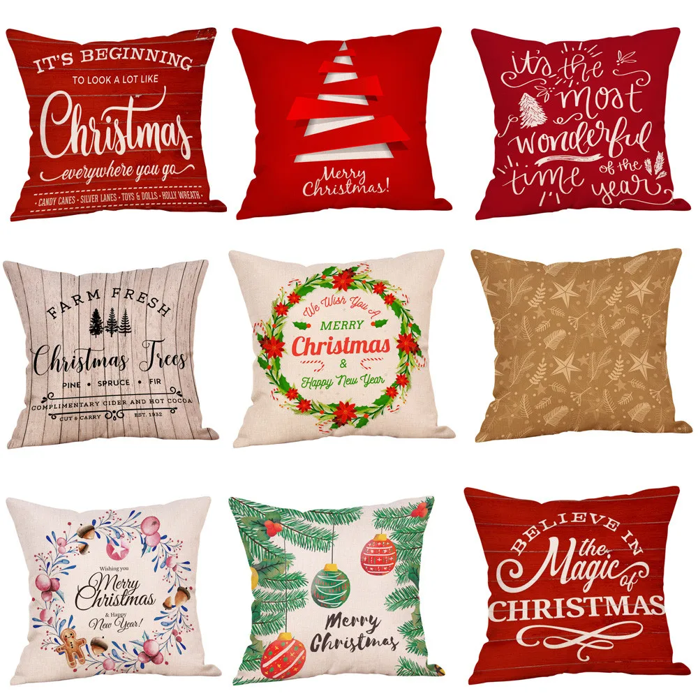 

Pillow cases Happy Christmas decor cute red letter decoration fabric chaise cojin foam sofa cushion polyester coverhome A30226