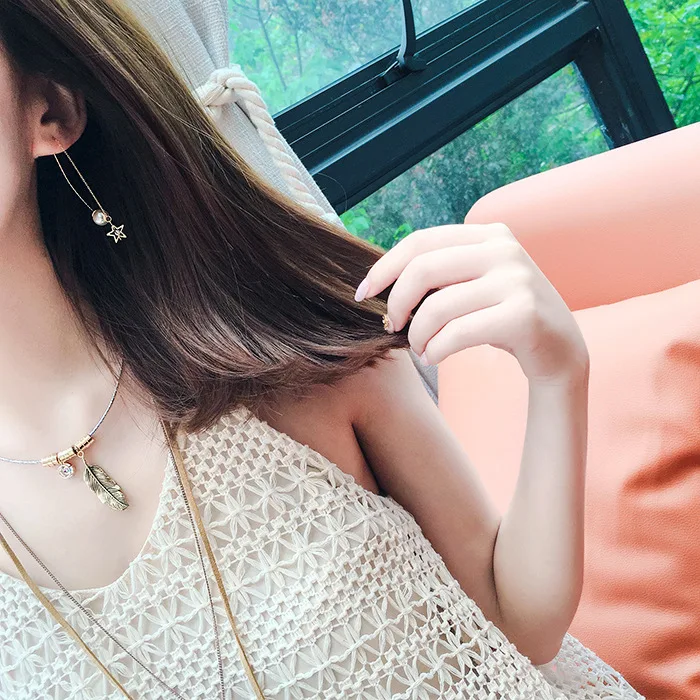 

Korean personalized fashion stereo earring star pearl long earring