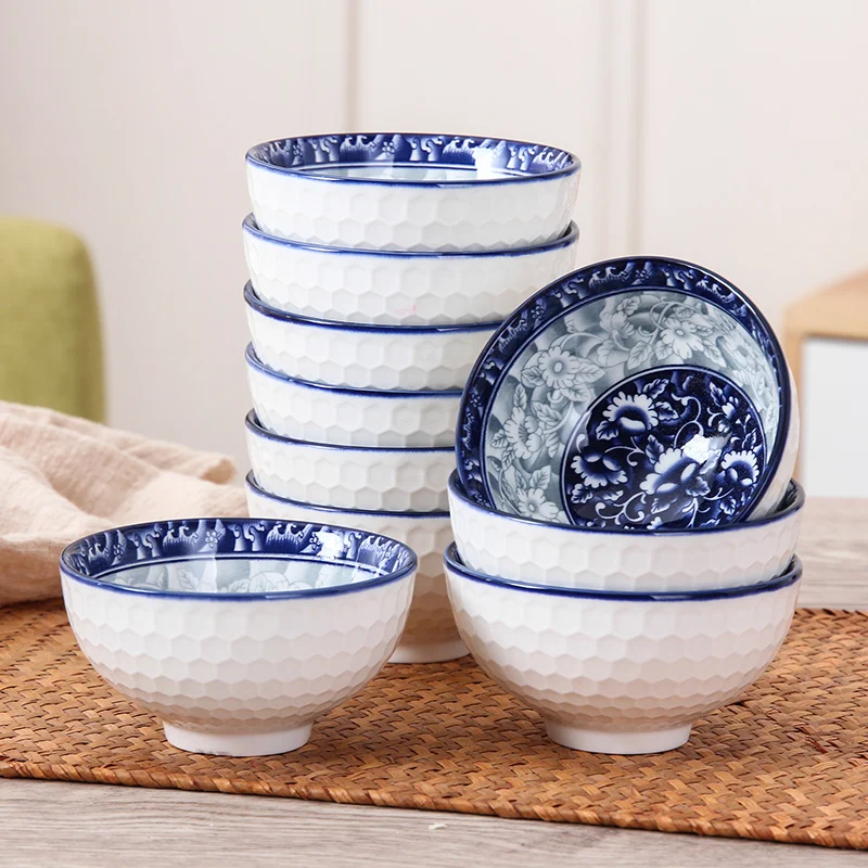 10pcs/set Japanese blue and white porcelain bowl suit Household rice bowls ceramic dishes