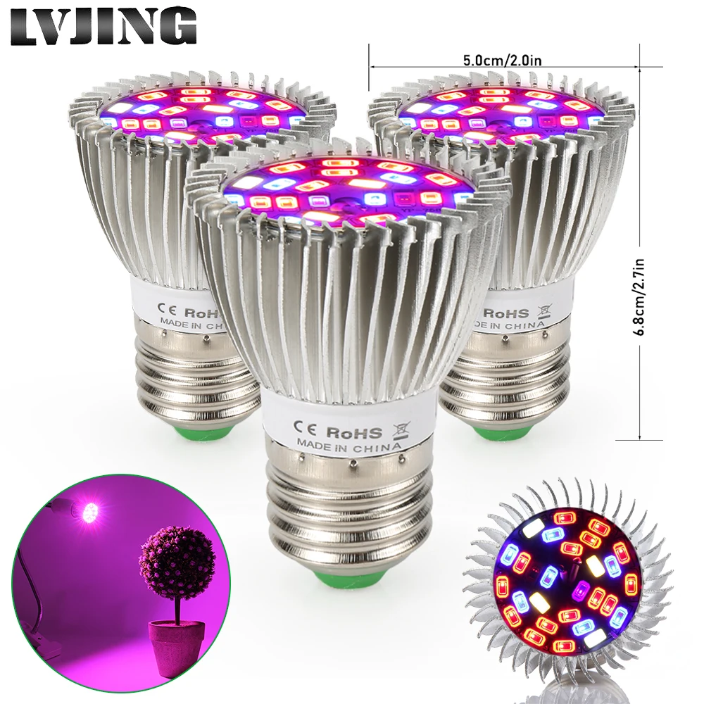 40 шт./лот оптовая продажа LED grow light 28W E27 полный спектр для комнатных теплиц
