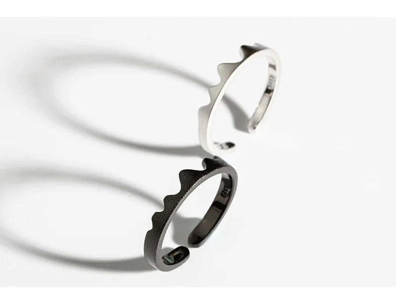 S925 Sterling Silver Couple Ring Fashion Simple Geometric Heartbeat Black &White Color Men Women Open Ring Wholesale