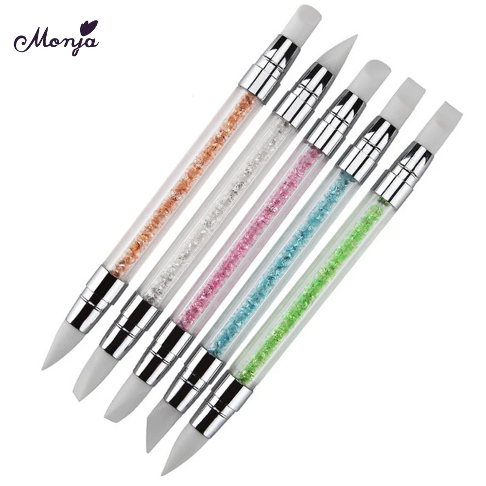 

Monja Double end Nail Art Silicone Acrylic UV Gel Sculpture Carving Builder Emboss Dotting Pen Brush Manicure Tool