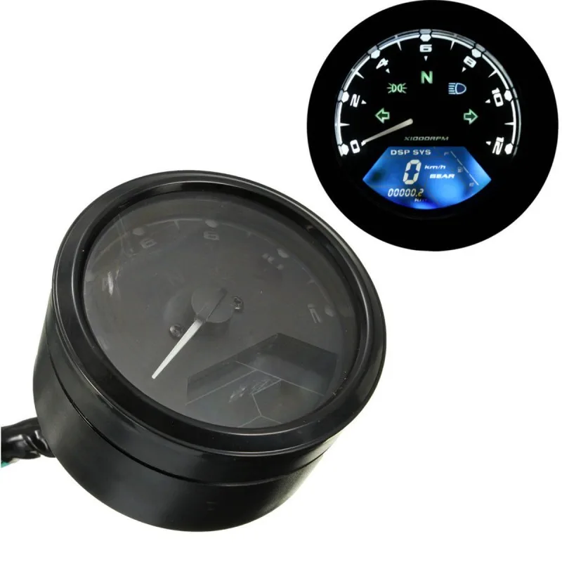 

Universal 12000 RMP KMH Cafe Racer Motorcycle Digital Odometer Speedometer Tachometer Gauge For Honda Yamaha