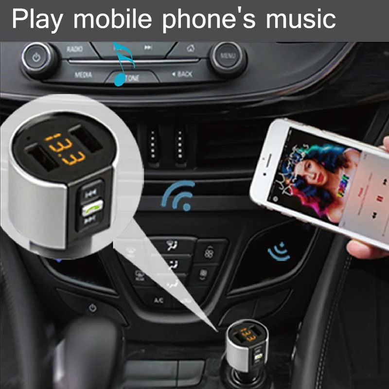 YUANMINGSHI Bluetooth «свободные руки» для автомобиля FM передатчик Комплект Беспроводной A2DP Поддержка USB диск MP3 плеер с двумя портами USB 5 V/3.4A автомобиля Зарядное устройство