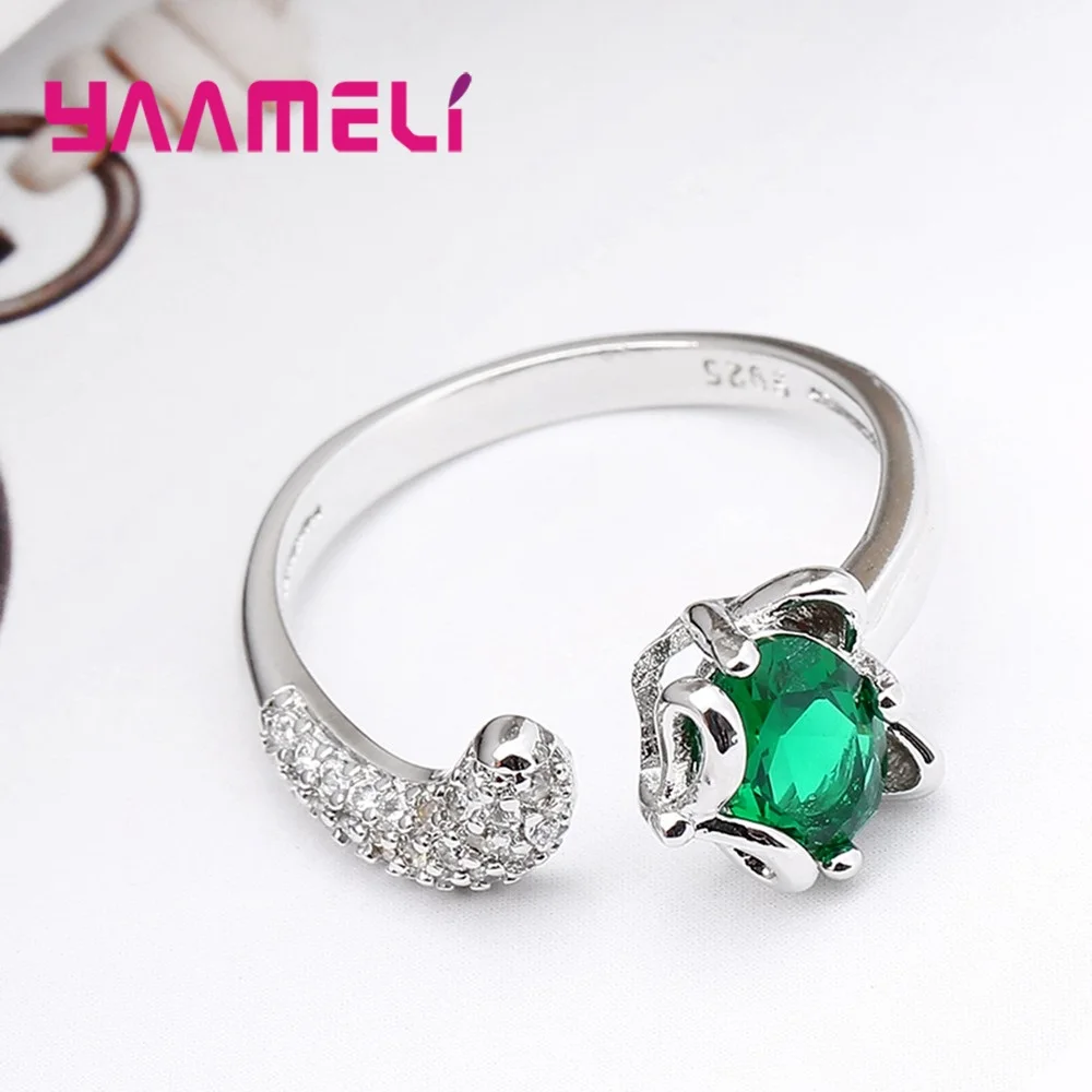 Вечерние кольца в виде животных с зеленым лисьим кристаллом для женщин и девочек, ювелирные изделия, 925 пробы Серебряное кольцо с кубическим цирконием