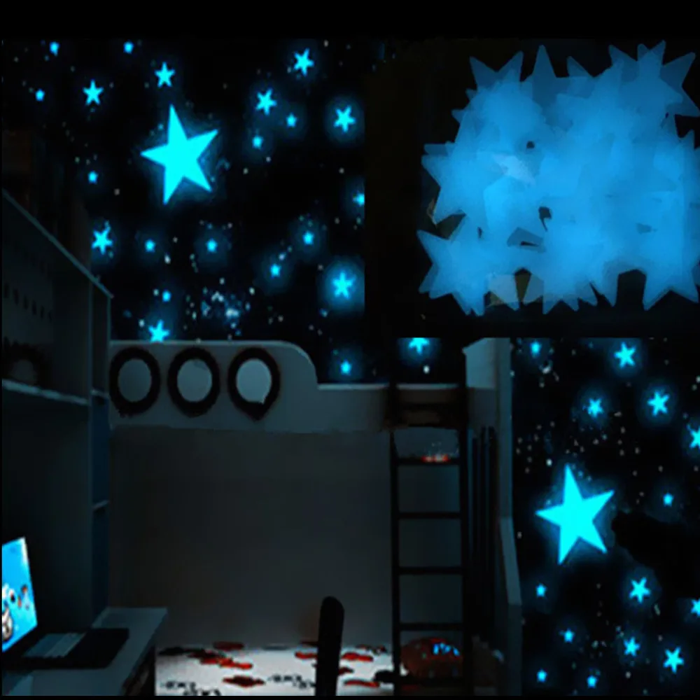 100 шт 3D звезды светится в темноте светящиеся наклейки на стену для детской комнаты гостиной настенные наклейки для украшения дома плакат L* 5 - Цвет: Синий