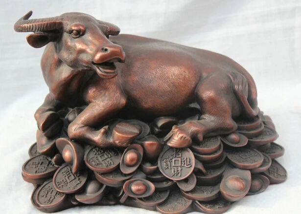 

JP S61 10 China Chinese Fengshui Bronze Zodiac Year Money Coin Wealth Bull Oxen Statue