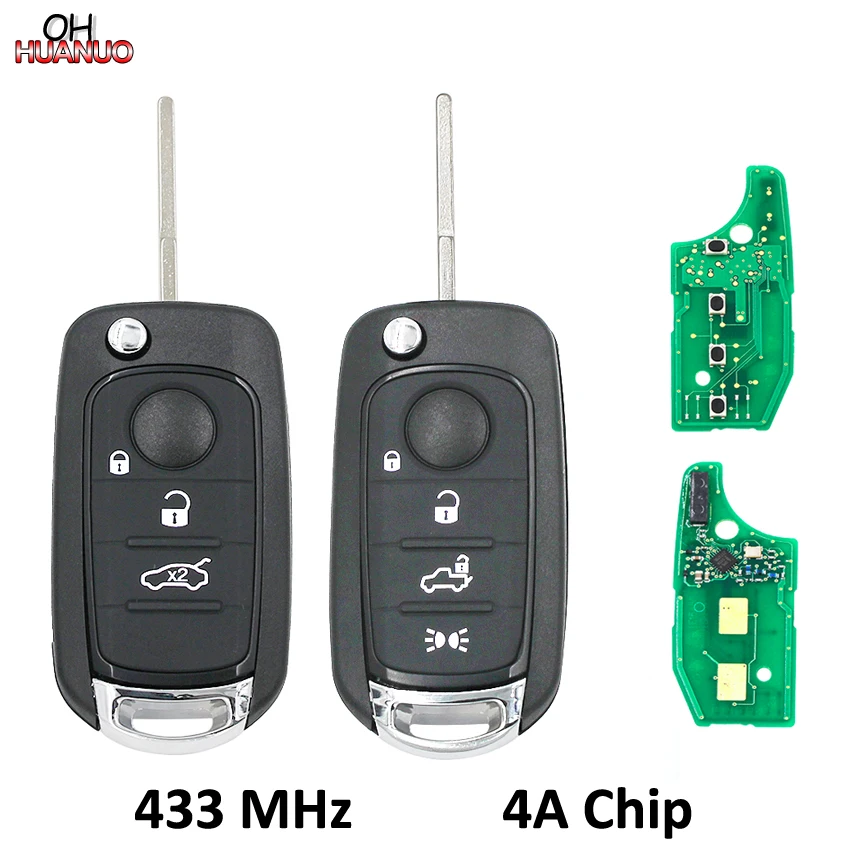 

3/4 Button Folding Remote Car Key Fob 433MHz Megamos 4A Chip For Fiat Egea Tipo 500X With Uncut Blade SIP22
