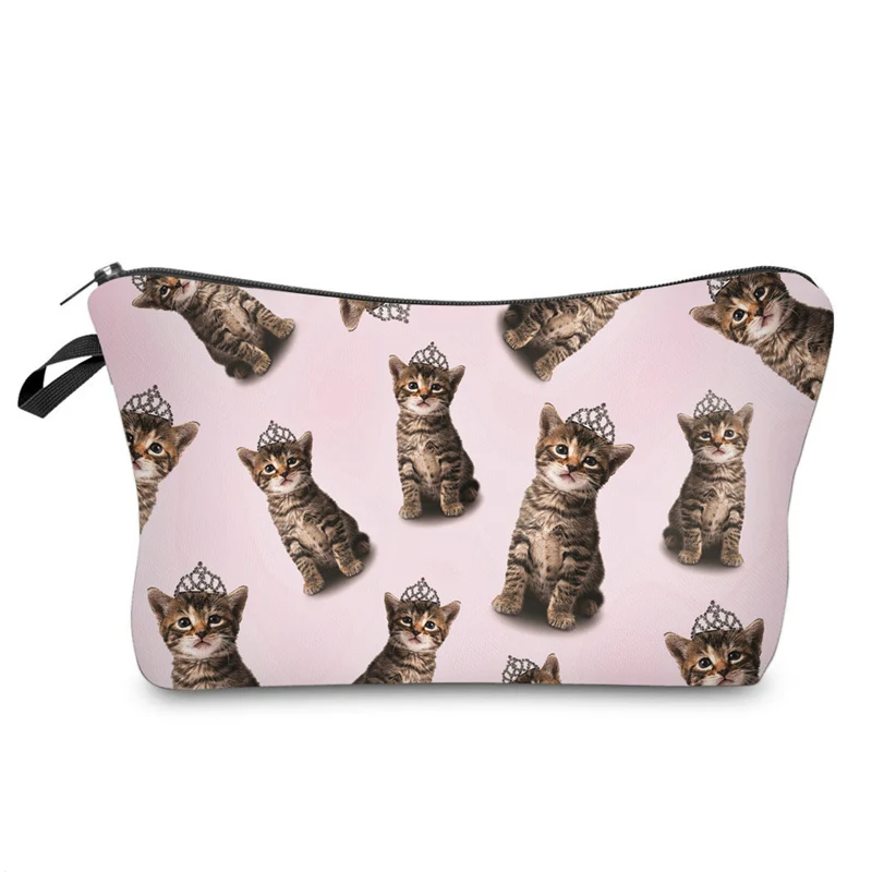 

Fashion Cute Crown Cats Pattern Zipped Travel Makeup Bags Women Ladies Cosmetics Organizer Pouch Storage Bag Gifts Popular