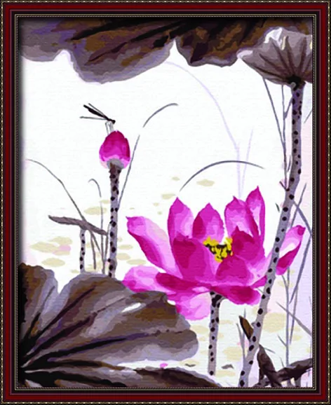cioioil-C468 summer lotus flower Painting By Numbers Canvas Painitng Home Wall Art Picture Coloring | Дом и сад