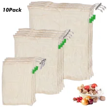 10 шт./компл. разложению органический хлопок сетчатый мешок овощей хлопковая Сетчатая Сумка фрукты мешок сетки многоразовые сумки уменьшает выбросы углекислого газа