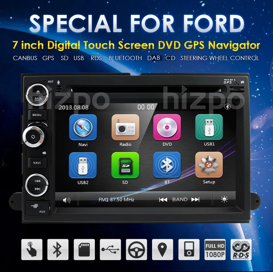 Perfect Fit Ford F-150 F-250/350/450/550 Mustang In-dash DVD GPS Navigation Stereo BT Steering Wheel Ctrl DAB RDS DVBT TPMS MAP REAR CAM 1