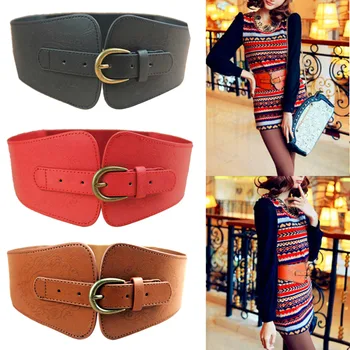 

Classic Style Waistband Retro Totem Imitation Leather Pin Buckle Wide Belt Women Waist Belt Cummerbund