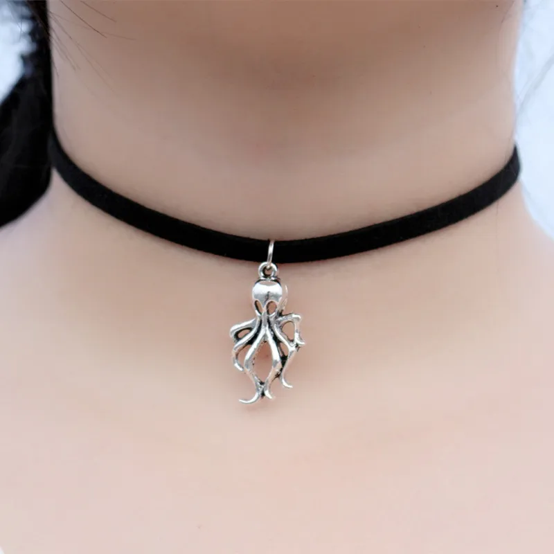 

NK895 New kolye Love Vintage Silver Plated Octopus Choker Necklace Collares Bijoux For Women Jewelry Gothic collier colar Hot