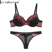 Hot 2018 Sexy Brassiere Embroidered Underwear Set ABC Cup New Good Quality Women Bra Set Push Up Lace Bra Thong Sets trendy push up spaghetti strap embroidered lace bra set for women