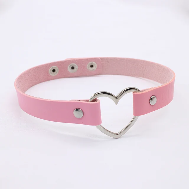 Metal Heart Shaped Leather Choker Necklace - Image 4