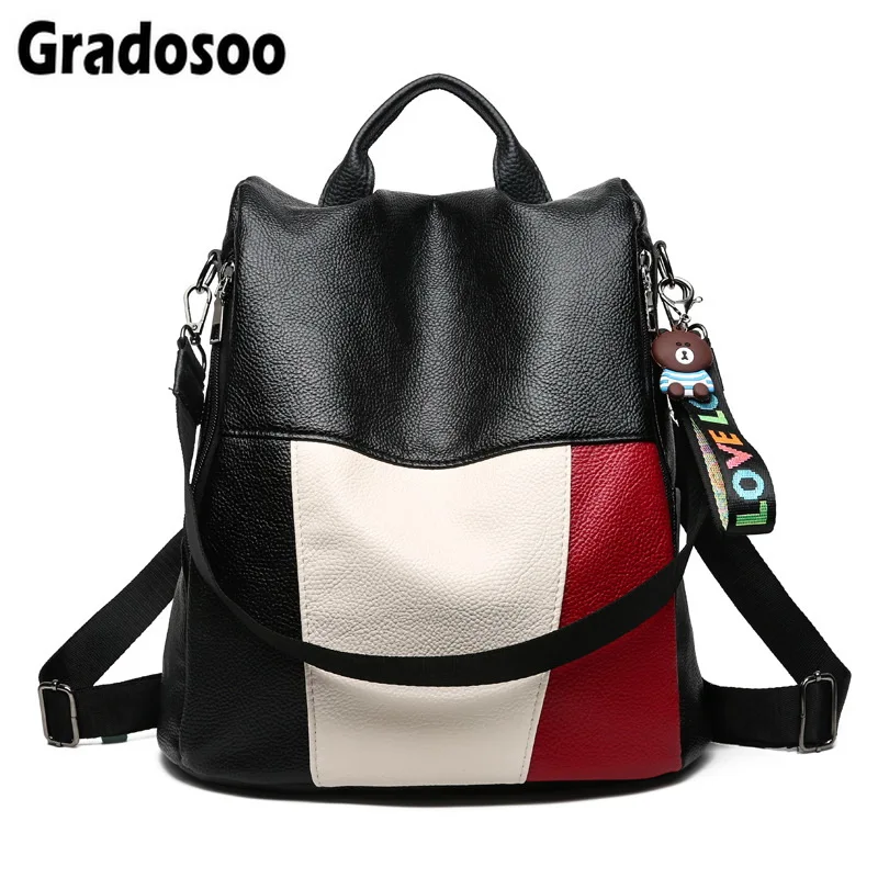 

Gradosoo Multifunction Backpack Female Fashion Luxury PU Leather Backpack Famous Brand Women bags School For Teenage Girl LBF4