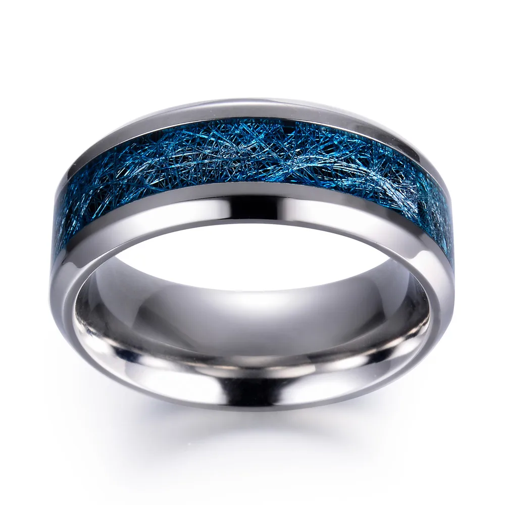 Нержавеющая сталь Синий инкрустация полосы обещания обручальное кольцо для мужчин