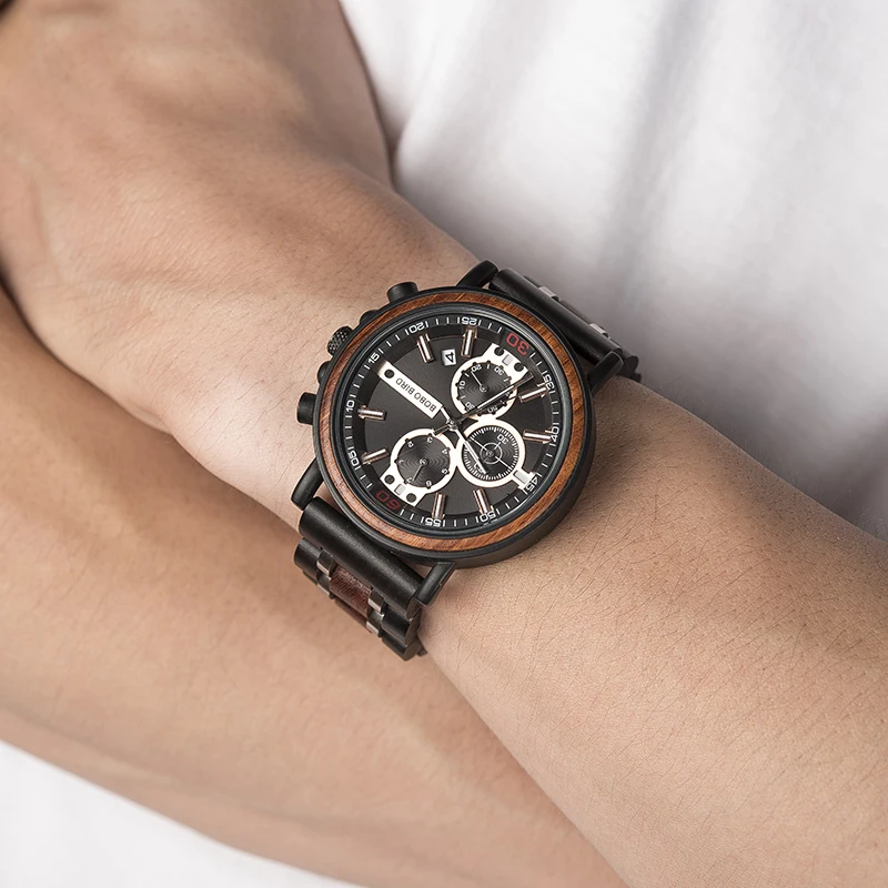 

Watch Men montre homme BOBO BIRD Wooden Quartz Stopwatch wristwatch Male Watches Chronograph Relogio Masculinoin wood box