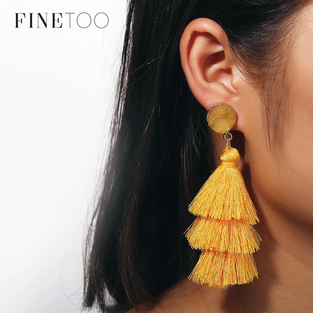 

Minimalist Natural Stone Druzy Quartz Tiered Tassel Earrings Boho Long Layered Fringe Statement Earrings for Women Bridesmaid