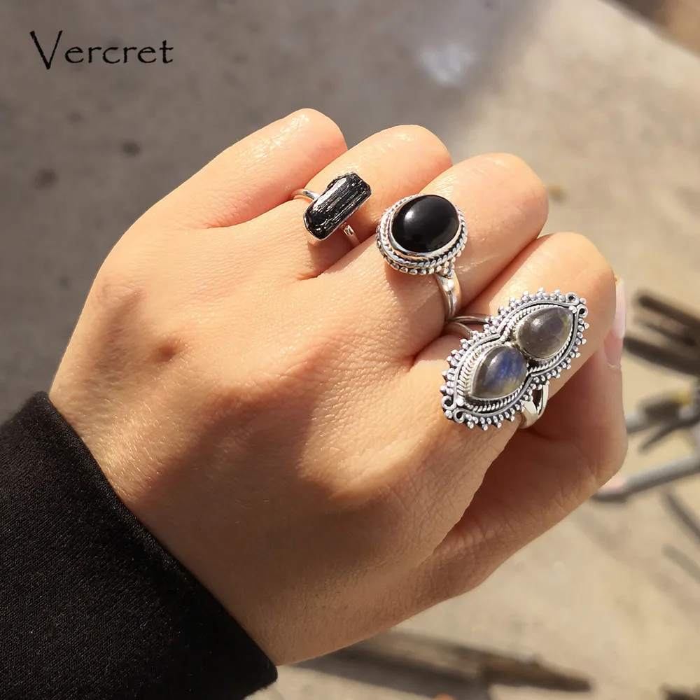 

Vercret Real 925 Sterling Silver Natural Stone Handmade Fine Jewelry Agate Ring Labradorite Rings for Women Bijoux