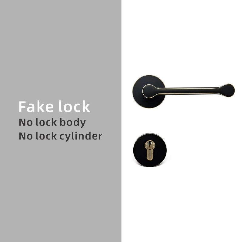 Dooroom Brass Door Lever American Nordic Modern Solid Wood Interior Door Lock Bedroom Split Safe Mechanical Set Handle Pull Knob - Color: Fake lock-BCF