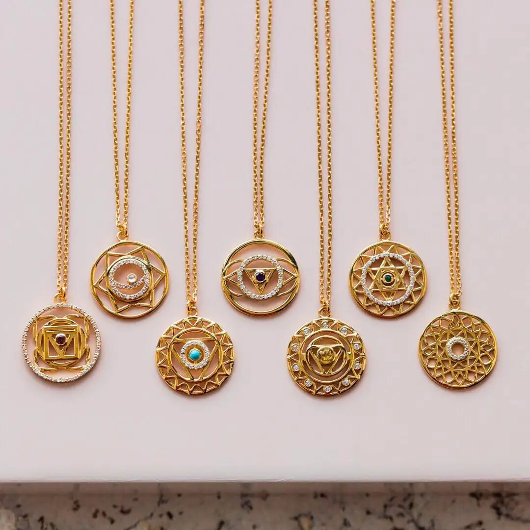 Золотое ожерелье чакры кулон индийское ожерелье для йоги 7 золотых цветов цепь ювелирные изделия для женщин Прямая поставка