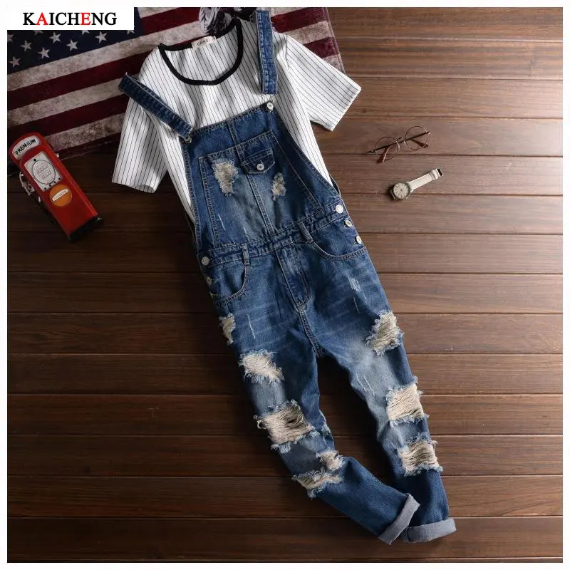 2016 Spring Autumn Fashion Brand mens slim jeane overalls Casual bib