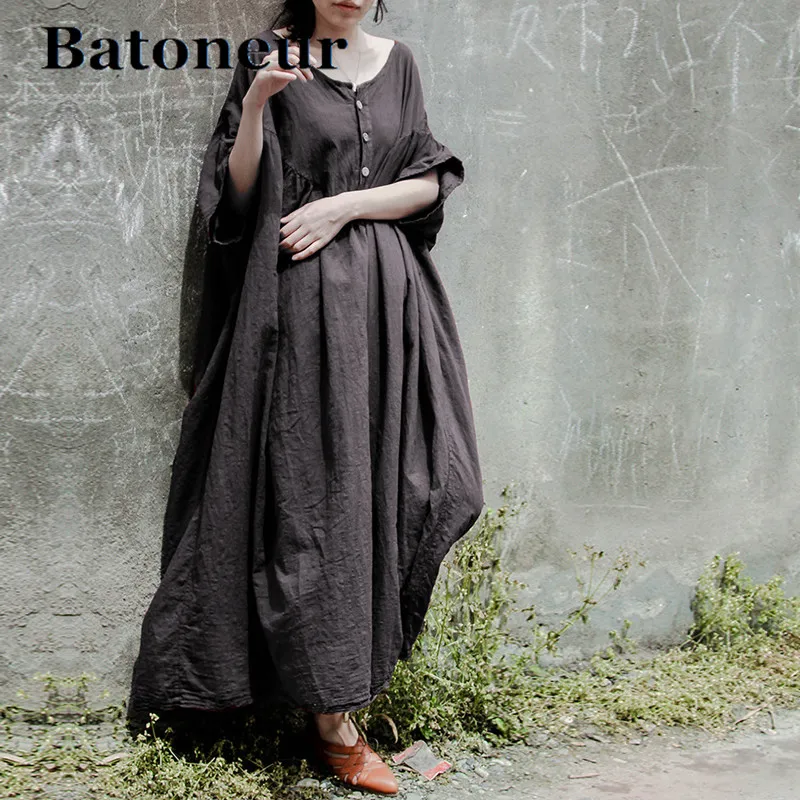 Johnature-Women-Summer-Dresses-Cotton-Linen-2017-New-Casual-Robes-Button-Short-Sleeve-Loose-Plus-Size (3)