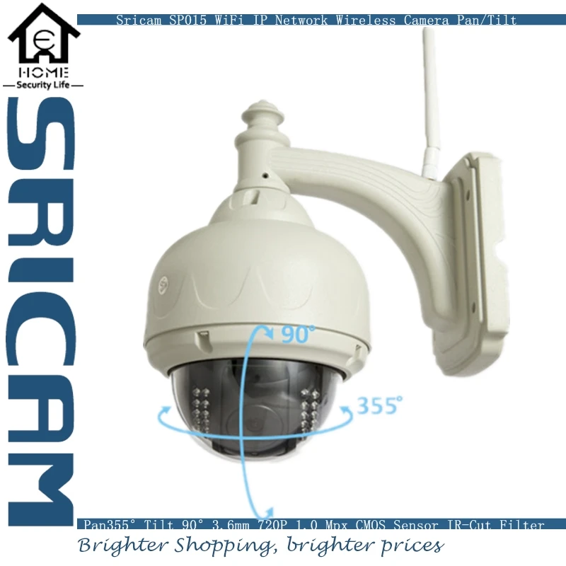 Sricam SP015 720P PT IP Camera 1.0M H.264 Dome Waterproof Wifi IR-CUT 15m IR Range Pan Tilt Wireless P2P IP Camera CCTV Camera