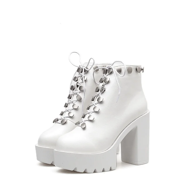 

2018 autumn new European and American high-heeled thick with thick Martin boots women's boots white 0116